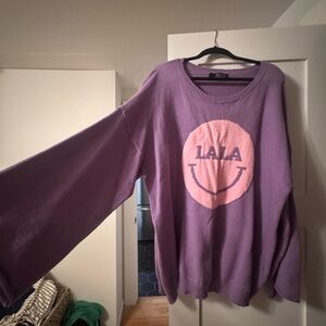 Dressed in LALA Lavender Sweater with Pink Design